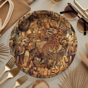 Assiettes En Carton Safari de collage d'animaux sauvages pour enterrem