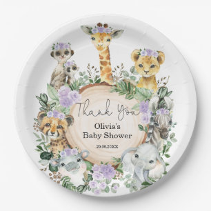 Assiettes En Carton Safari Floral Violet Animaux sauvages Anniversaire