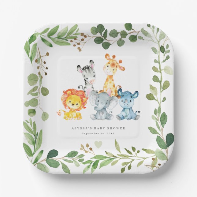 Assiettes En Carton Safari Jungle Animals Baby Shower Paper Plates (Recto)