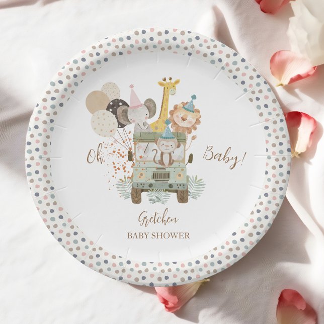 Assiettes En Carton Safari Jungle Animaux Boho Baby shower (Créateur téléchargé)