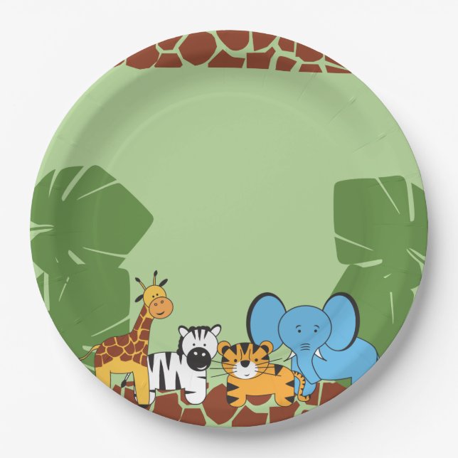Assiettes En Carton Safari Jungle Animaux fête (Devant)