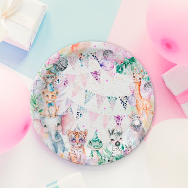 Assiettes En Carton Safari Jungle Cute Animaux Fille Anniversaire (Créateur téléchargé)