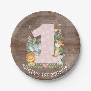 Assiettes En Carton Safari Jungle Girls 1er anniversaire 7" Plaque