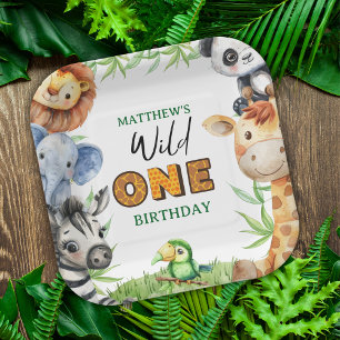 Assiettes En Carton Safari jungle Wild One 1er anniversaire 
