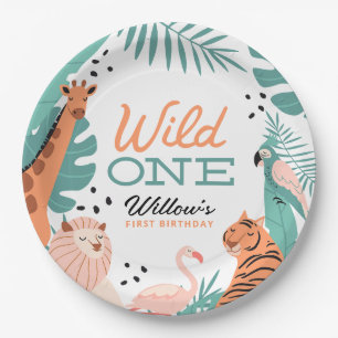 Assiettes En Carton Safari moderne Animaux sauvages 1er anniversaire f