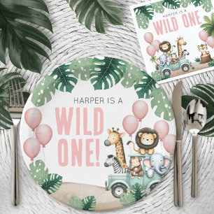 Assiettes En Carton Safari Rose "Wild One" 1er Anniversaire