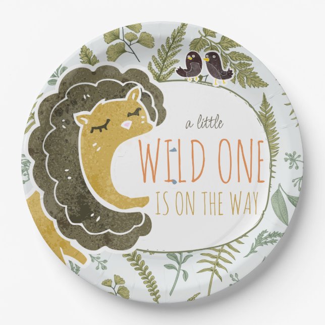 Assiettes En Carton Safari sauvage Jungle Animaux Baby shower botaniqu (Devant)