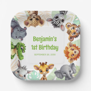 Assiettes En Carton Safari Thème Jungle Animal enfant 1er anniversaire