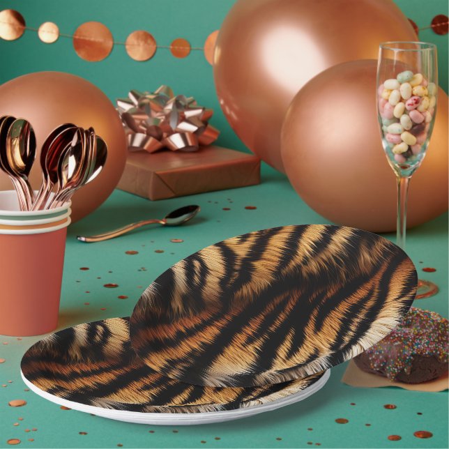 Assiettes En Carton Safari Tigre noir orange (Multi)