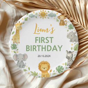 Assiettes En Carton Safari Wild One Anniversaire Animaux de la Jungle