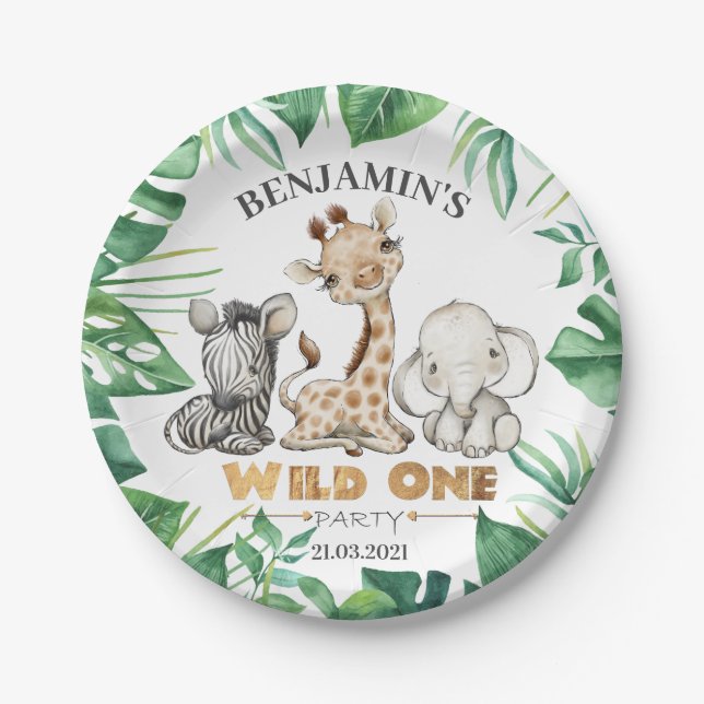 Assiettes En Carton Safari Wild Un Anniversaire (Devant)