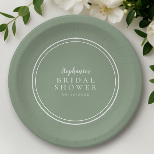 Assiettes En Carton Sage de Fête des mariées minimal vert simple