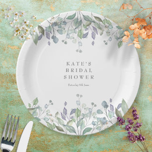 Assiettes En Carton Sage et Lilas Floral Fête de Mariage