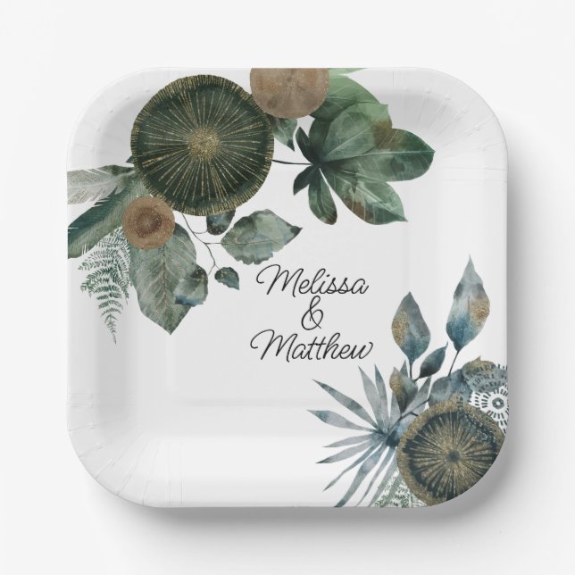 Assiettes En Carton Sage green and gold wedding, engagement, couple (Recto)