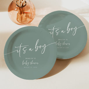 Assiettes En Carton Sage Green Baby shower papier Plaque moderne garço
