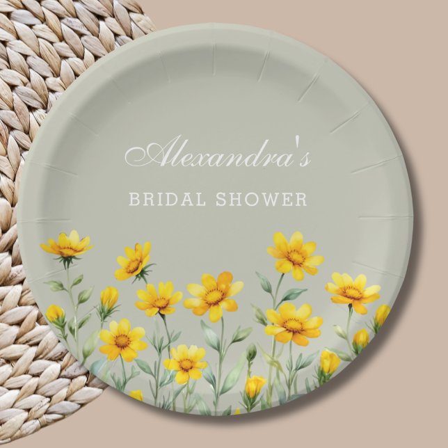 Assiettes En Carton Sage Green Boho Jaune Fleur sauvage Fête des marié (Créateur téléchargé)