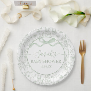 Assiettes En Carton Sage Green Bow Baby shower garçon