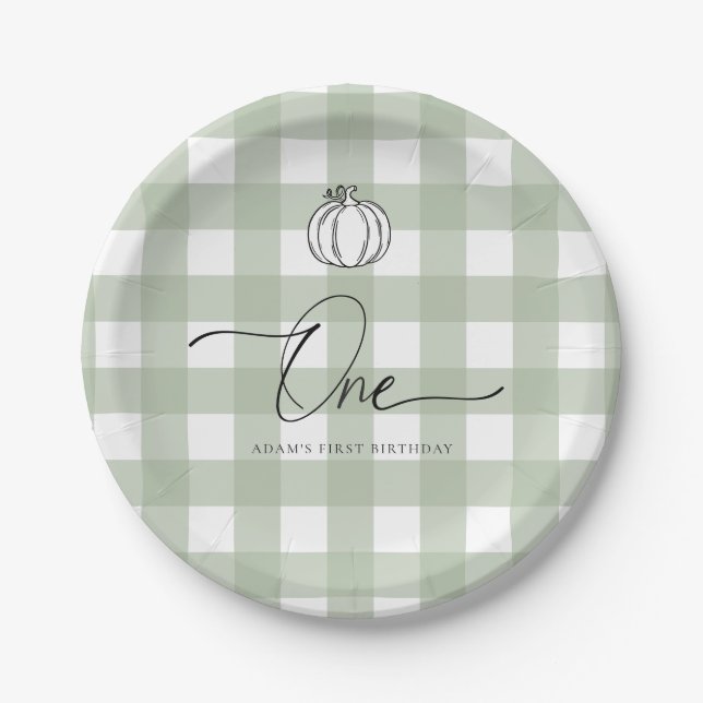 Assiettes En Carton Sage Green Citrouille Premier anniversaire (Devant)