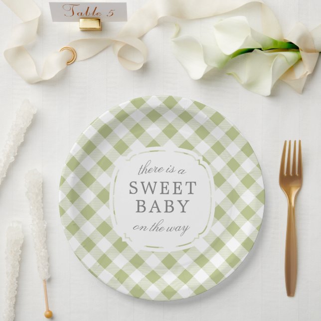 Assiettes En Carton Sage Green En vichy Plaid Sweet Baby (Mariage)
