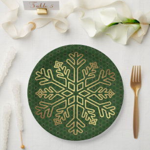 Assiettes En Carton Sage Green et Gold Snowflake personnalisable