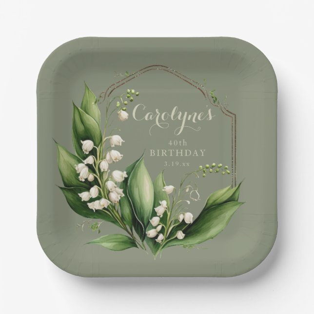 Assiettes En Carton Sage Green Floral Anniversaire (Recto)