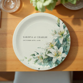 Assiettes En Carton Sage Green Lily Valley Elegant Floral Wedding