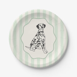 Assiettes En Carton Sage Green Stripes et Black Dalmatie Chien