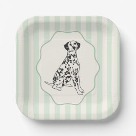 Assiettes En Carton Sage Green Stripes et Black Dalmatie Chien