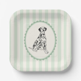 Assiettes En Carton Sage Green Stripes et noir Dalmatie