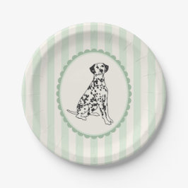 Assiettes En Carton Sage Green Stripes et noir Dalmatie