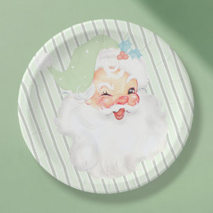 Assiettes En Carton Sage Green Vintage Wen Père Noël Christmas Party