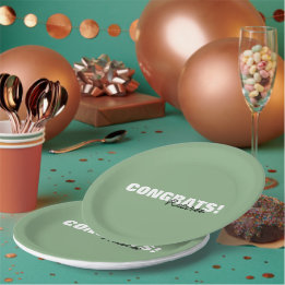 Assiettes En Carton Sage moderne Typographie verte Congrats Retraite