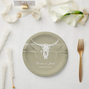 Assiettes En Carton Sage rustique Vert Blanc Vache Occidentale Crâne