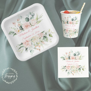Assiettes En Carton Sage Vert or Aquarelle Florale Papier Botanique