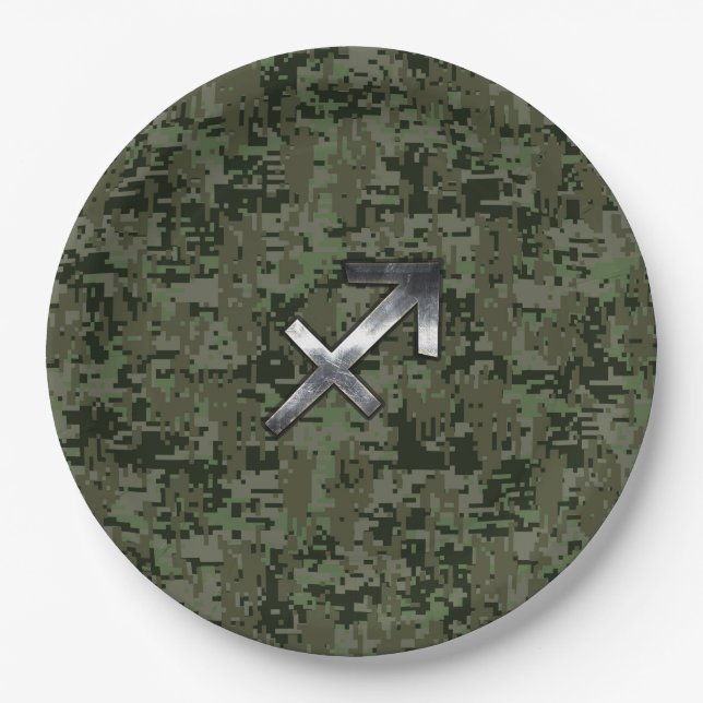 Assiettes En Carton Sagittarius Zodiac Sign on Woodland Camouflage (Devant)