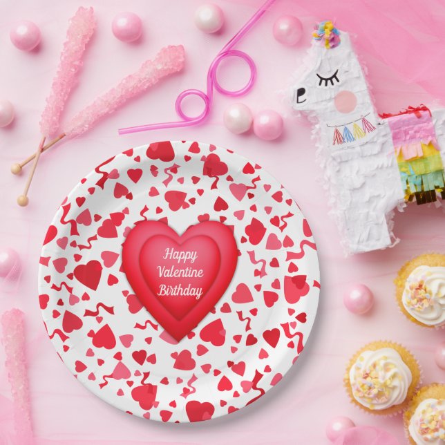 Assiettes En Carton Saint Anniversaire Rouge Confetti Coeur Personnali (Fête)