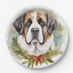 Assiettes En Carton Saint Bernard Christmas Wreath Festive Pup