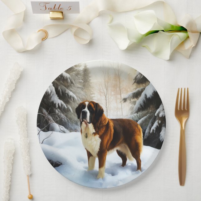 Assiettes En Carton Saint Bernard Laisser Neige Noël (Mariage)