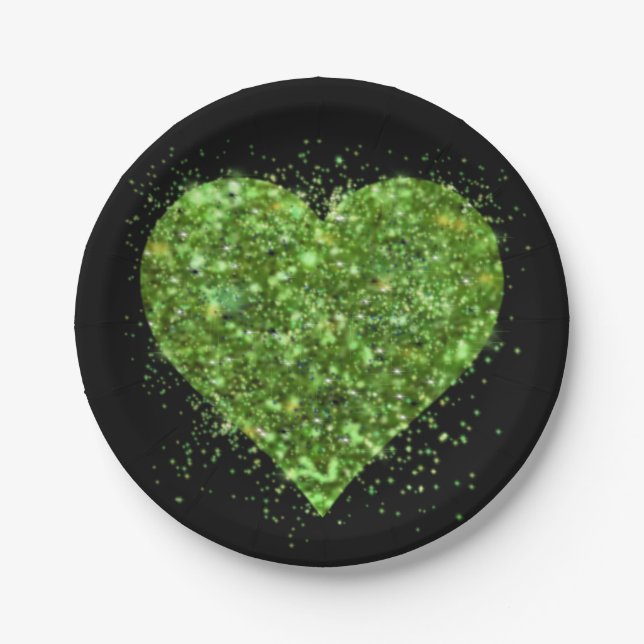 Assiettes En Carton Saint Patrick's day, coeur vert irlandais scintill (Devant)