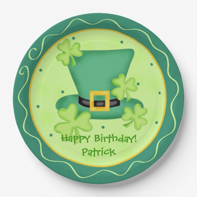 Assiettes En Carton Saint Patrick's Day Joyeux Anniversaire Nom person (Devant)