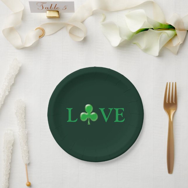 Assiettes En Carton Saint Patrick's Day Love Green Clover Shamrock (Mariage)