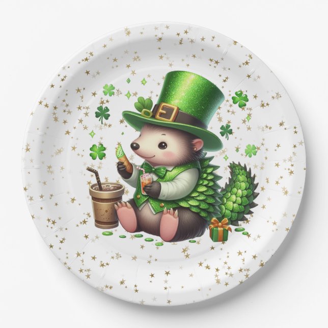 Assiettes En Carton Saint Patrick's Day Lucky Hedgehog (Devant)