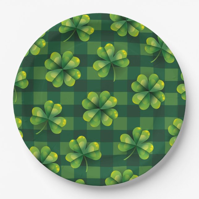 Assiettes En Carton Saint Patrick's Day Shamrock Plaid (Devant)