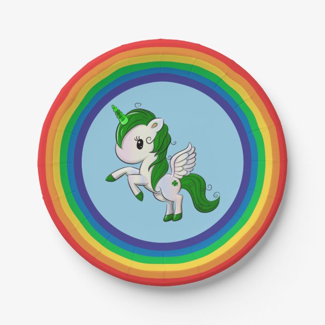 Assiettes En Carton Saint Patrick's Day Unicorn Pegasus (Devant)