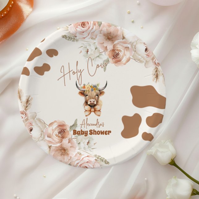 Assiettes En Carton Saint-Vache Végétation Highland Vache Baby shower (Créateur téléchargé)