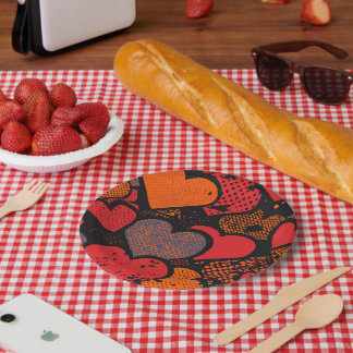 Assiettes En Carton Saint-Valentin Cœur Motif – Rétro Pop Art