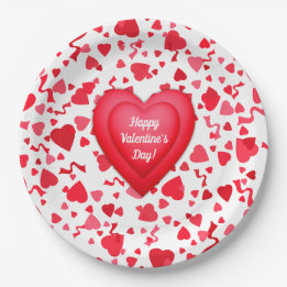Assiettes En Carton Saint Valentin Coeurs de Confetti Rouge Personnali