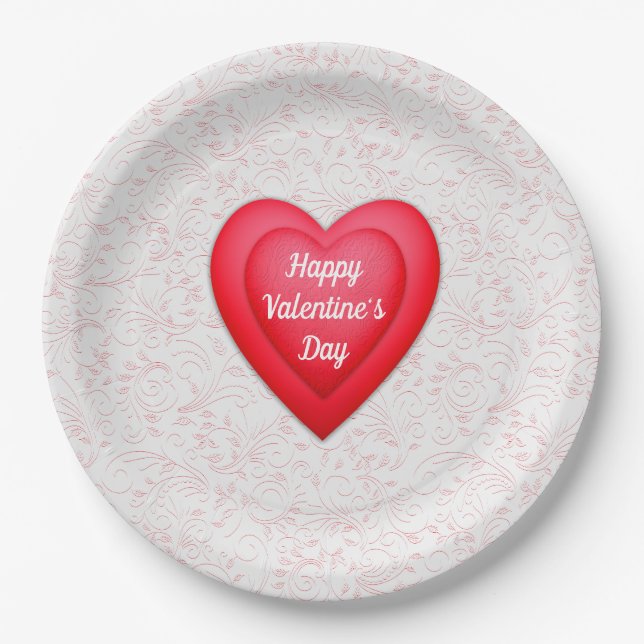 Assiettes En Carton Saint Valentin Fancy Red Hearts Personnalisé (Devant)