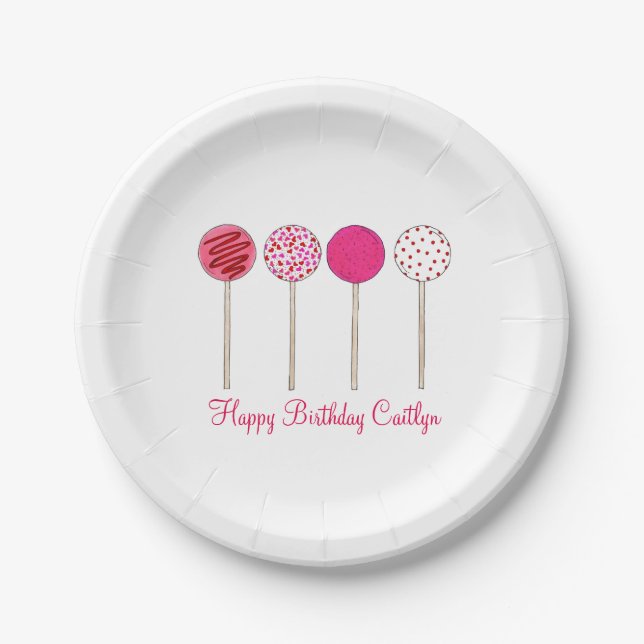 Assiettes En Carton Saint-Valentin Joyeux Anniversaire Gâteau Pops ros (Devant)