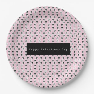 Assiettes En Carton Saint-Valentin Mini cœurs motif rose noir